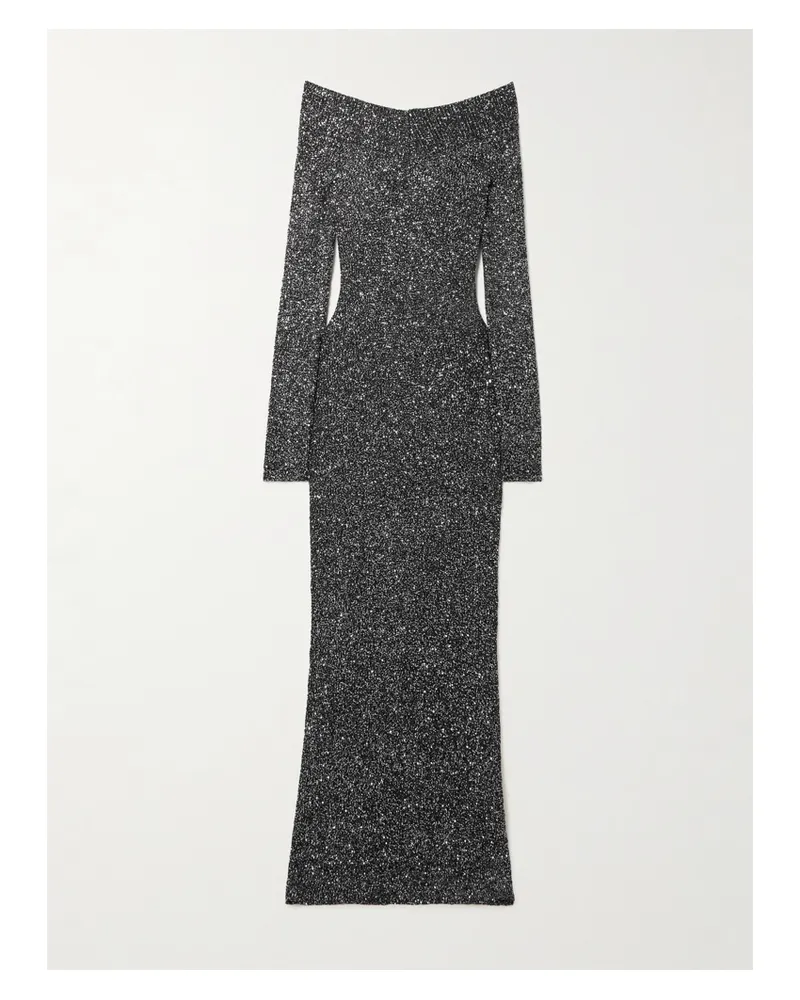 Stella McCartney Schulterfreie Robe Aus Strick Mit Recycelten Fasern Und Pailletten - Silber Silber