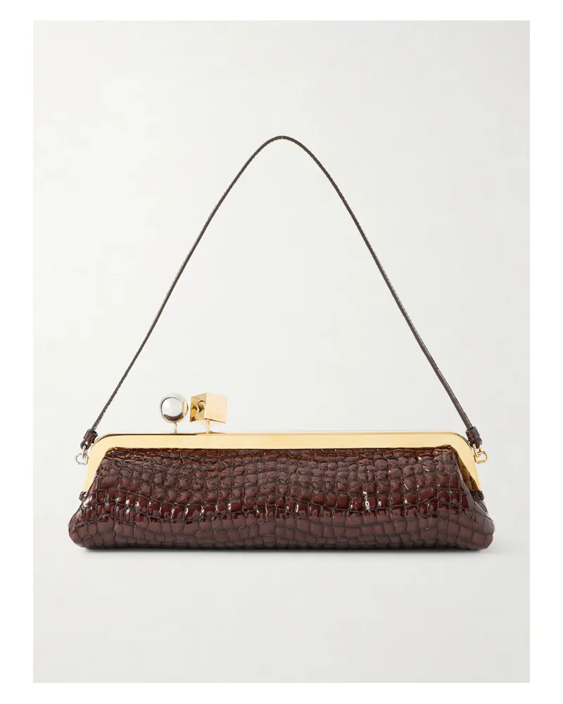 Jacquemus Salon Croc-effect Patent-leather Clutch - Brown Brown