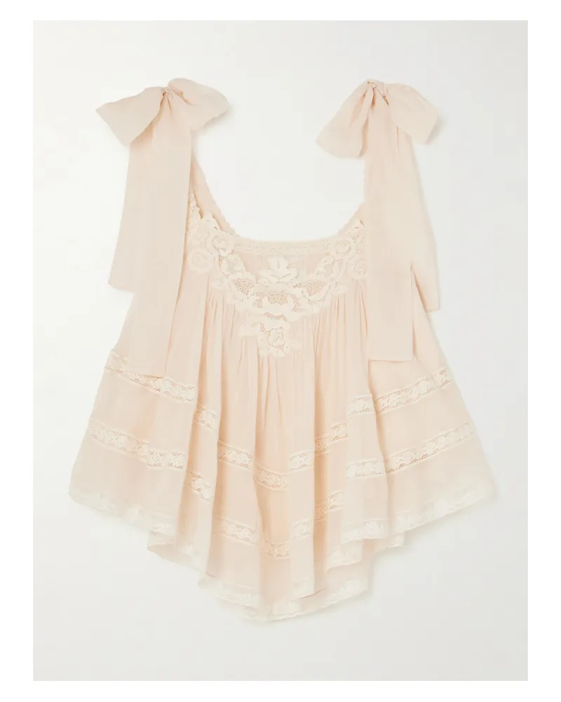 Zimmermann Awaken Cropped Lace-trimmed Cotton And Silk-blend Top - Neutrals Neutrals