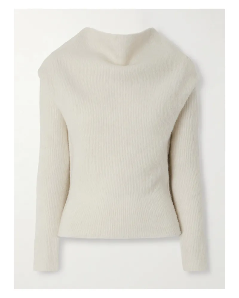 Rick Owens Pullover In Rippstrick Mit Kaminkragen - Wollweiß Wollweiß