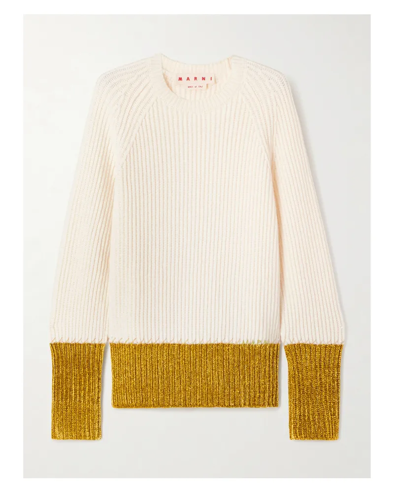 Marni Zweifarbiger Pullover Aus Gerippter Wolle - Creme Creme
