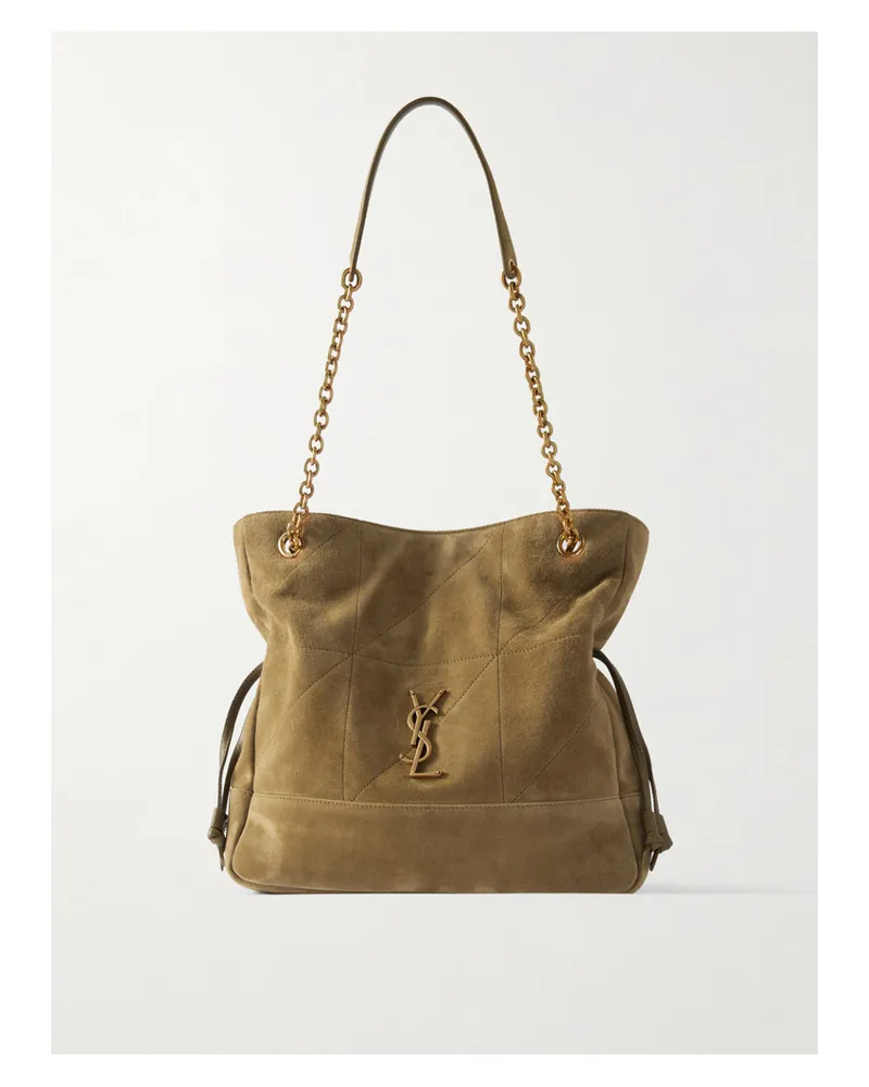 Saint Laurent Jamie Appliquéd Leather-trimmed Quilted Suede Shoulder Bag - Brown Brown