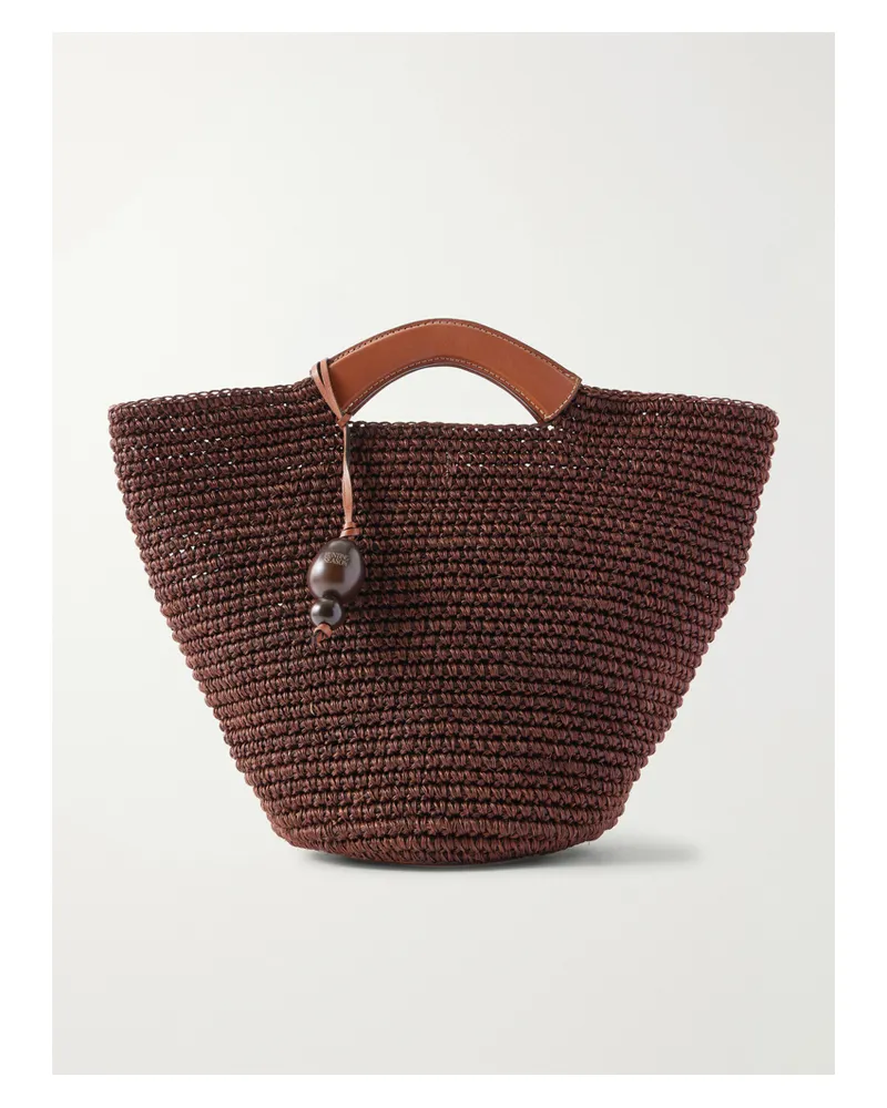Hunting Season Shopper Large Leather-trimmed Woven Raffia Tote - Brown Brown