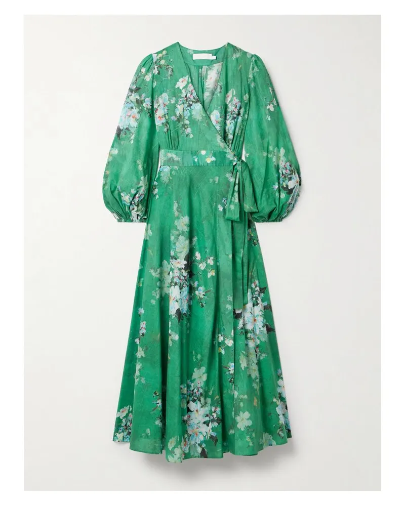 Zimmermann Everley Mini-wickelkleid Aus Baumwoll-voile Mit Blumenprint - Grün Grün