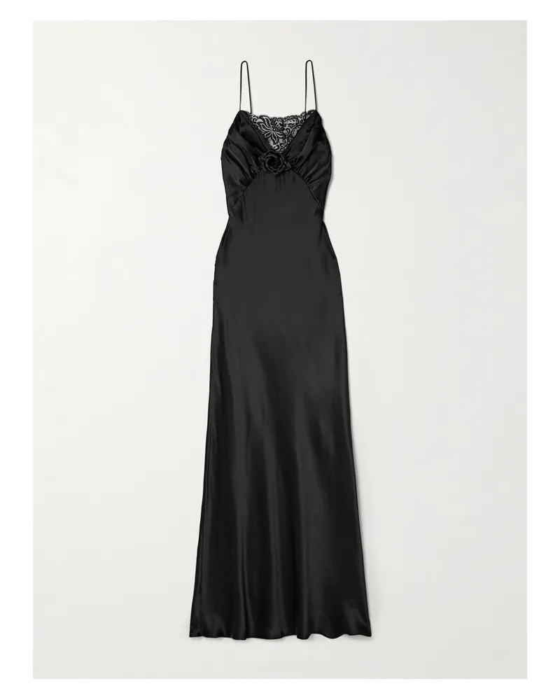 Rodarte Robe Aus Seidensatin Mit Spitzenbesatz Und Blumenapplikation - Schwarz Schwarz