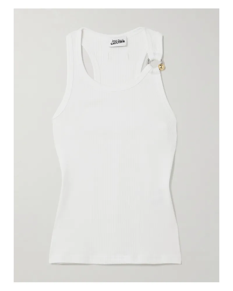 Jean Paul Gaultier Tanktop Aus Geripptem Baumwoll-jersey Mit Verzierung - Weiß Weiß