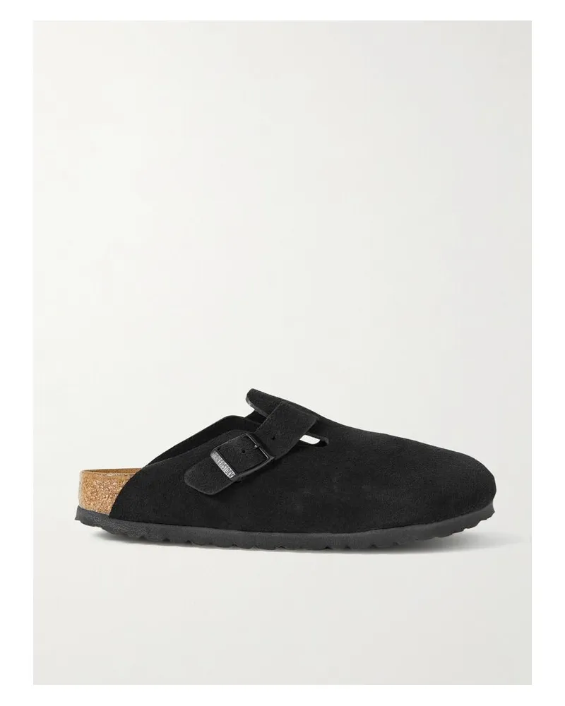 Birkenstock Boston Slippers Aus Veloursleder - Schwarz Schwarz