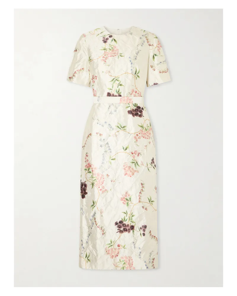 Erdem Belted Floral-print Crinkled Satin Midi Dress - Multi Multi