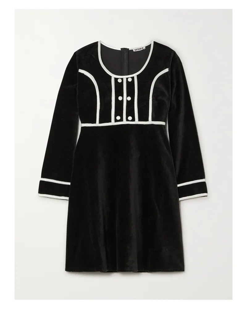 BATSHEVA Mason Minikleid Aus Samt Mit Satinbesätzen - Schwarz Schwarz