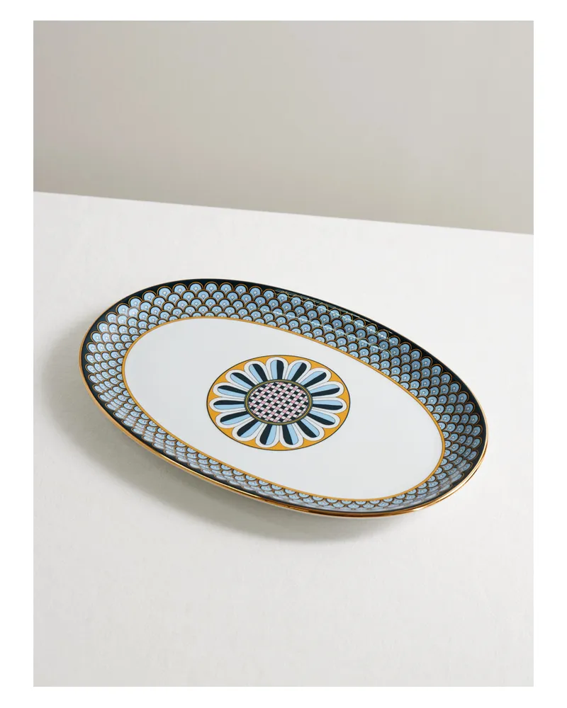 La DoubleJ Oval Porzellanplatte Mit Vergoldetem Detail - Blau Blau