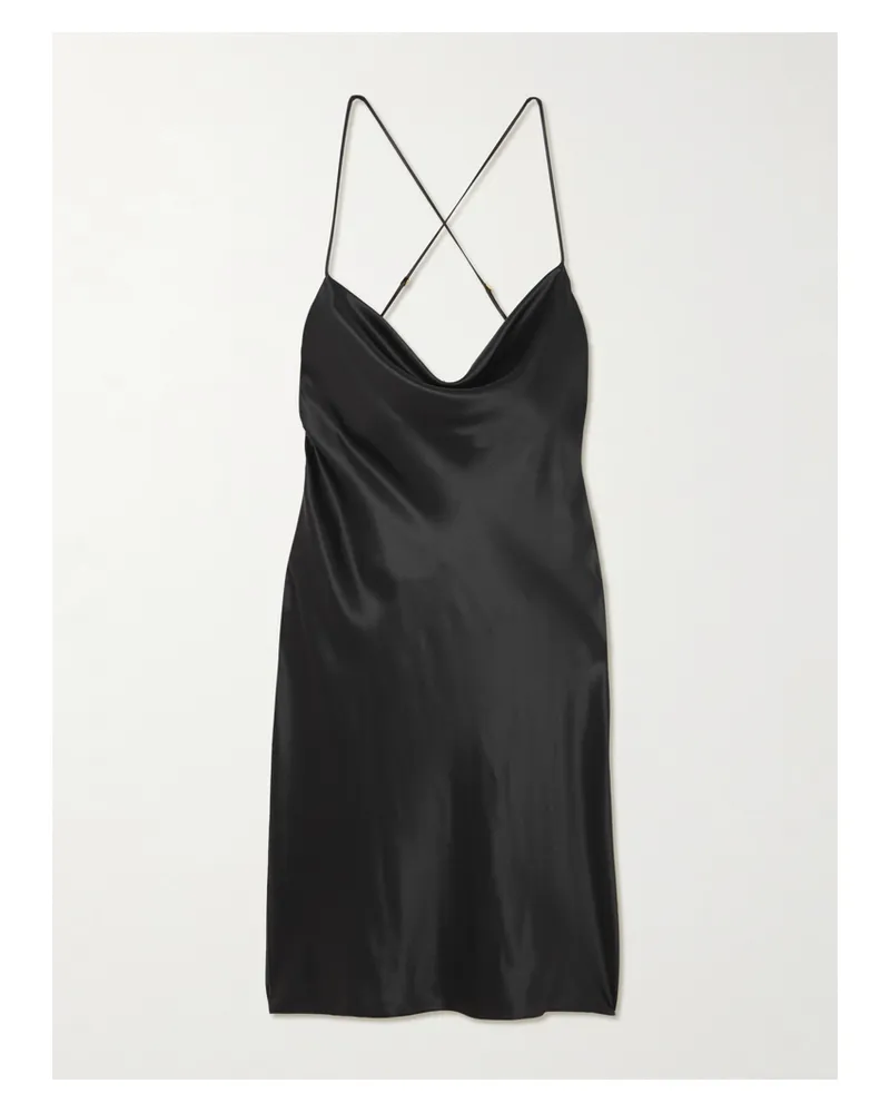 Saint Laurent Draped Silk-satin Mini Dress - Black Black