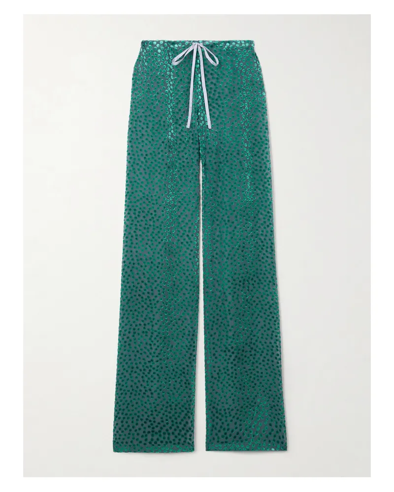 Dries van Noten Hose Mit Geradem Bein Aus Devoré-samt Mit Punkten - Grün Grün