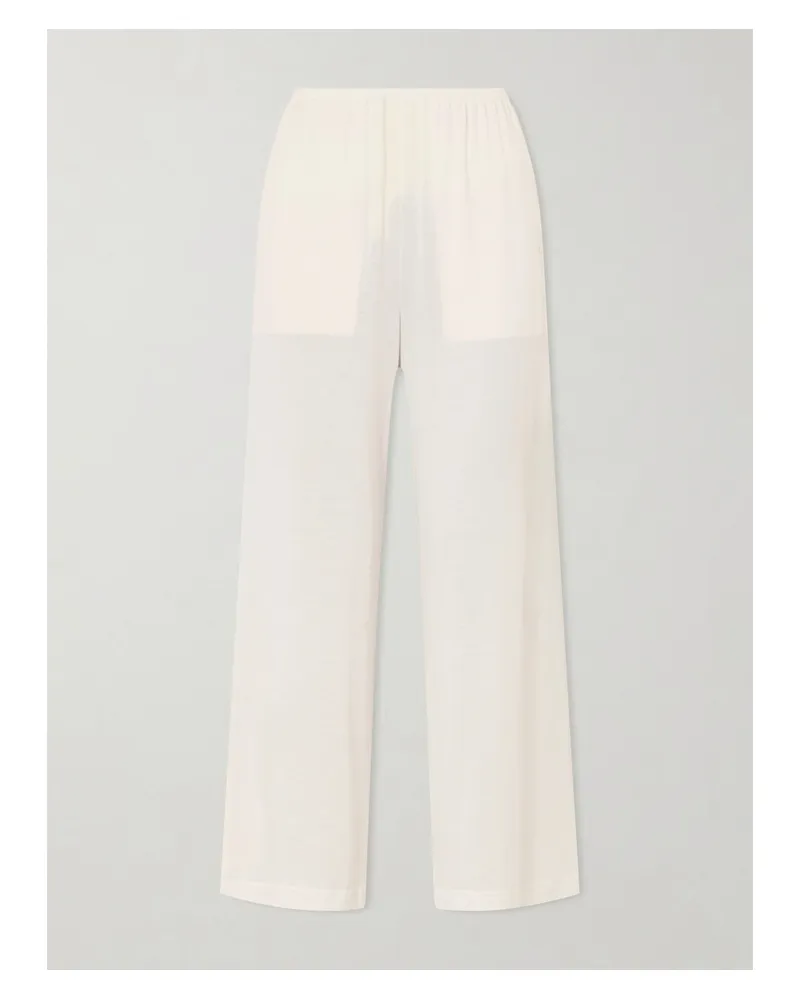 Totême Cotton And Silk-blend Straight-leg Pants - White White