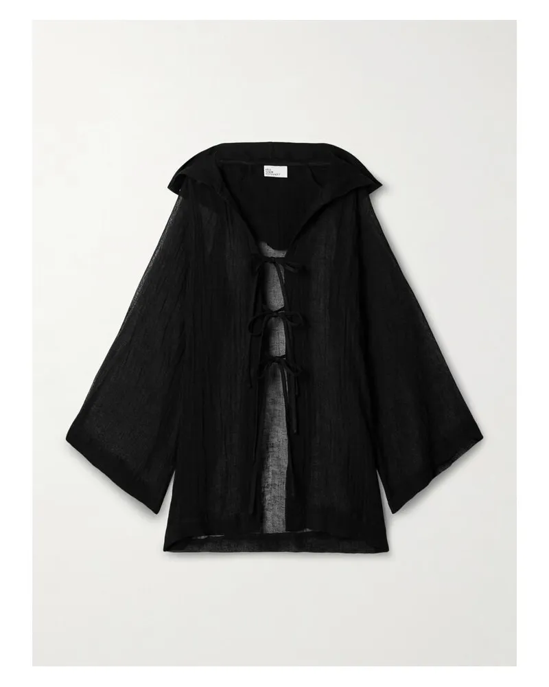 Lisa Marie Fernandez Cape Aus Gaze Aus Einer Leinenmischung In Knitteroptik Mit Kapuze - Schwarz Schwarz