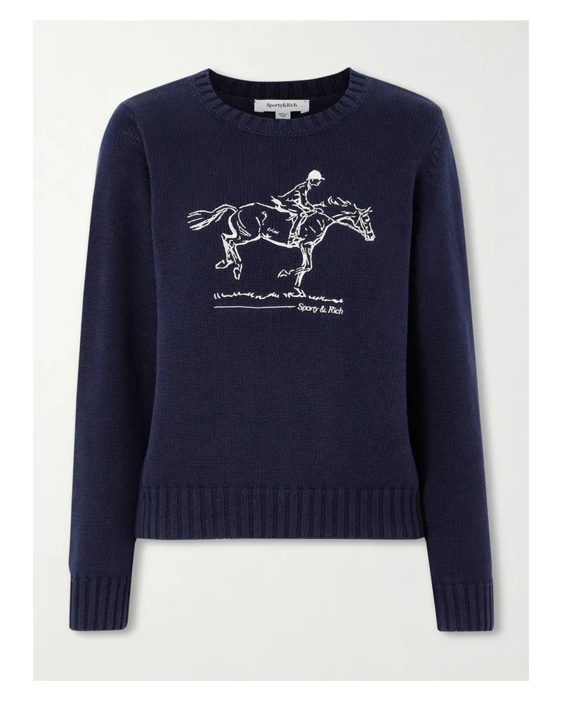 SPORTY & RICH Pullover Aus Baumwolle Mit Stickerei - Blau Blau
