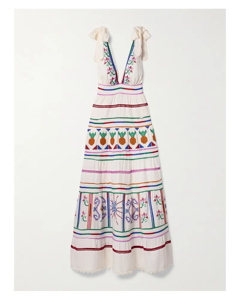 FARM Rio Maxikleid Aus Einer Bestickten Leinenmischung - Wollweiß Wollweiß