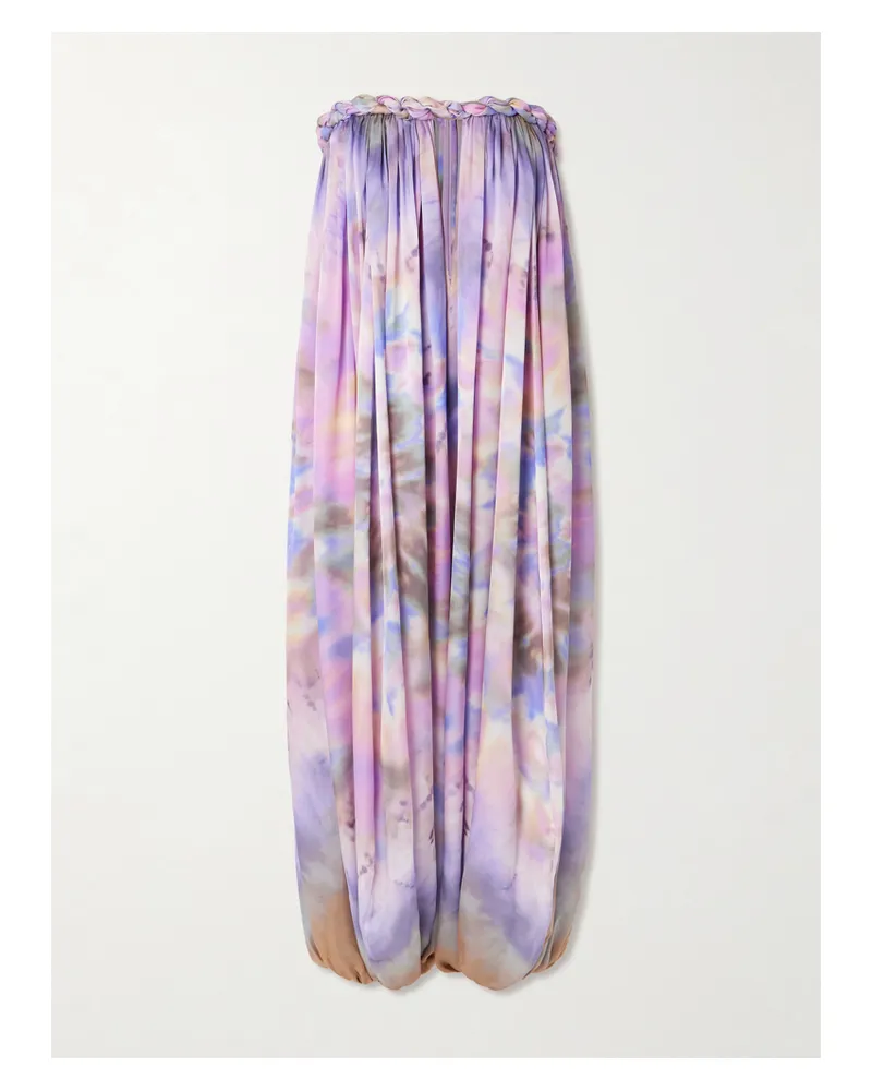 Zimmermann Luna Strapless Gathered Printed Silk-satin Jumpsuit - Purple Purple