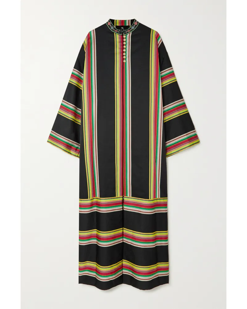 Etro Mantel Aus Gestreiftem Ripsband Mit Stickereien - Schwarz Schwarz