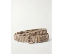 Woven Leather-trimmed Cord Belt - Neutrals