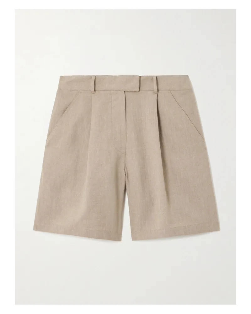 Brunello Cucinelli Shorts Aus Einer Leinen-wollmischung Mit Falten - Braun Braun
