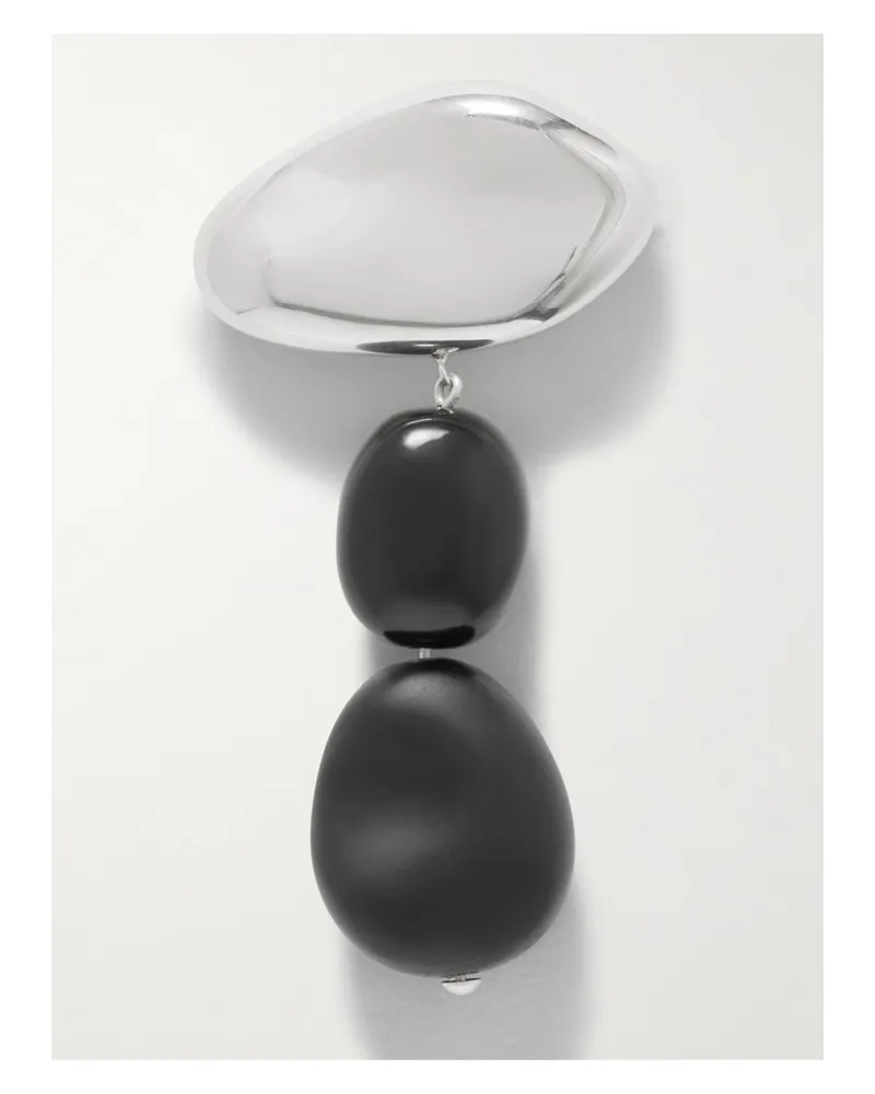 AGMES Tess Sterling Silver Onyx Brooch Silver