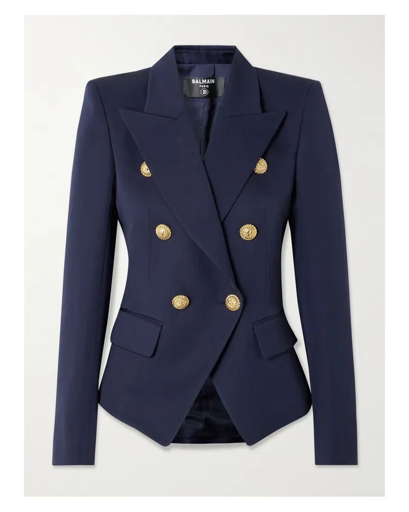 Balmain Doppelreihiger Blazer Aus Grain De Poudre Aus Wolle - Blau Blau