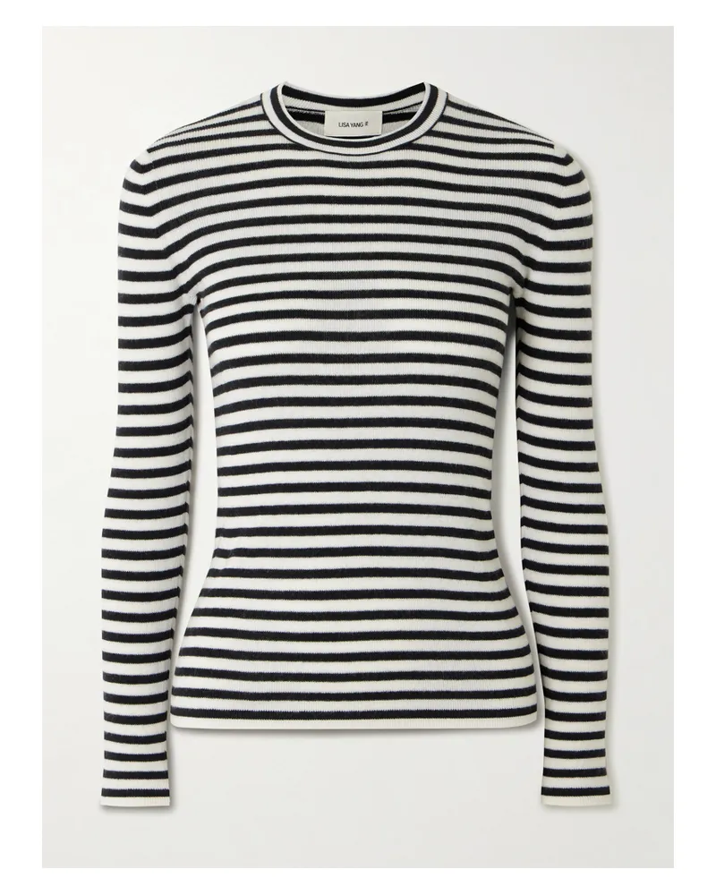 Lisa Yang Vivian Striped Ribbed Cotton And Cashmere-blend Top - Black Black