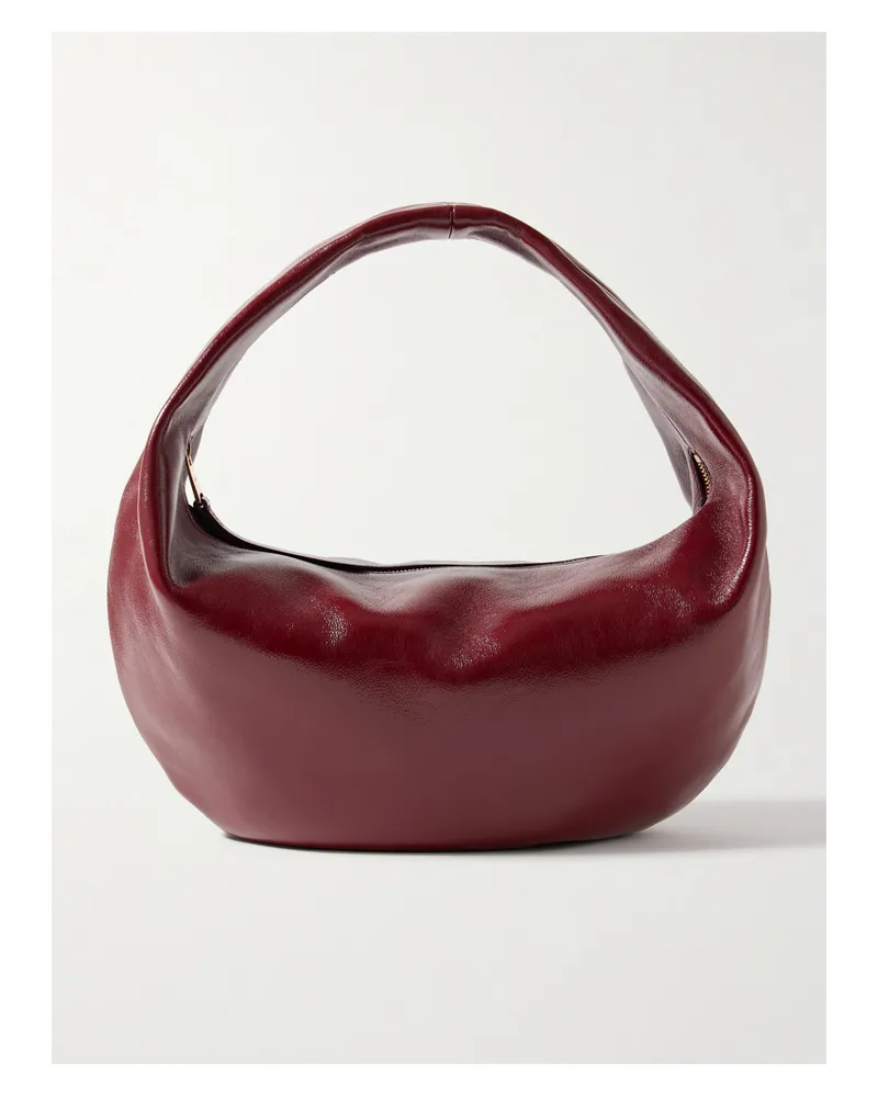KHAITE Olivia Medium Crinkled Patent-leather Tote - Burgundy Burgundy