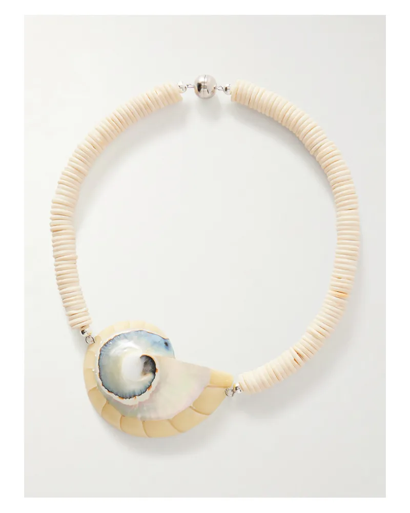 JULIETTA Odessa Silver-tone Shell Beaded Necklace - Neutrals Neutrals