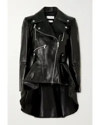 Alexander McQueen Lederjacke mit Schößchen Schwarz