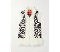 Folk Weste Aus Wattiertem Crêpe Mit Blumenprint Und Besätzen Aus Shearling-imitat - Schwarz