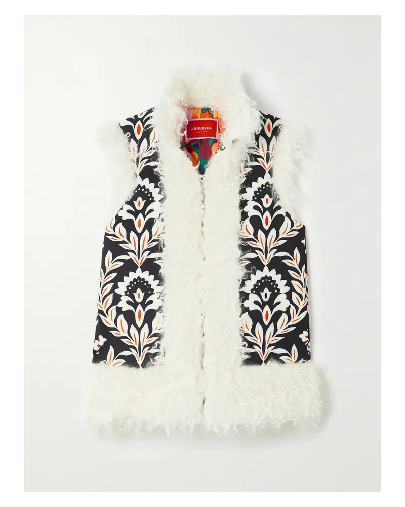 La DoubleJ Folk Weste Aus Wattiertem Crêpe Mit Blumenprint Und Besätzen Aus Shearling-imitat - Schwarz Schwarz