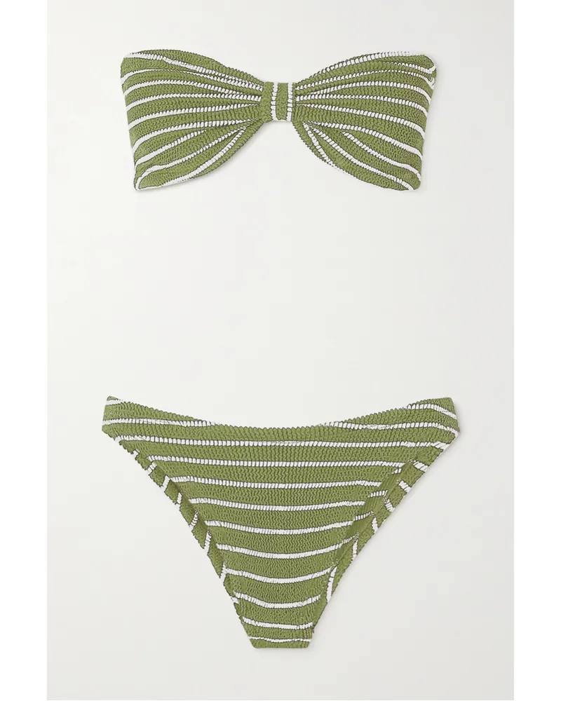 Hunza G Jean Bandeau-bikini aus Gestreiftem Metallic-seersucker Grün