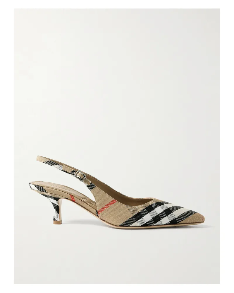 Burberry Checked Canvas-jacquard Slingback Pumps - Neutrals Neutrals