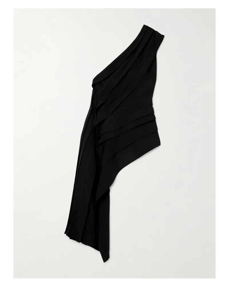 Bottega Veneta Asymmetric Draped Pleated Crepe Top - Black Black