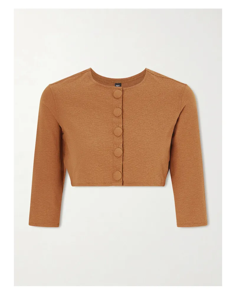 Lisa Marie Fernandez Cropped Stretch-jersey Cardigan - Brown Brown