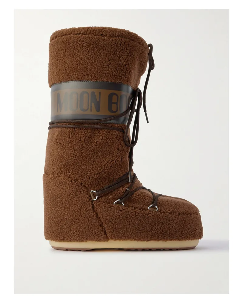 Moon Boot Icon Faux Leather-trimmed Fleece Snow Boots - Brown Brown