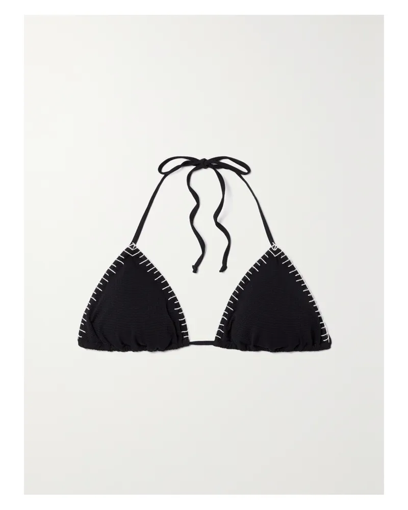 Marysia Sole Triangel-bikini-oberteil Aus Seersucker Mit Stickereien - Schwarz Schwarz