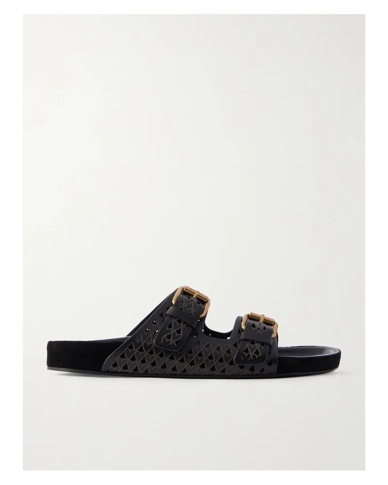 Isabel Marant Lennyo Laser-cut Leather Slides - Black Black