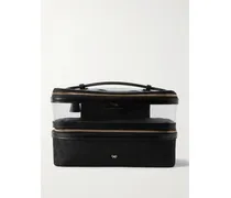 Double Decker Kosmetiktasche Aus Nylon-jacquard Und Pvc Mit Lederbesätzen - Schwarz
