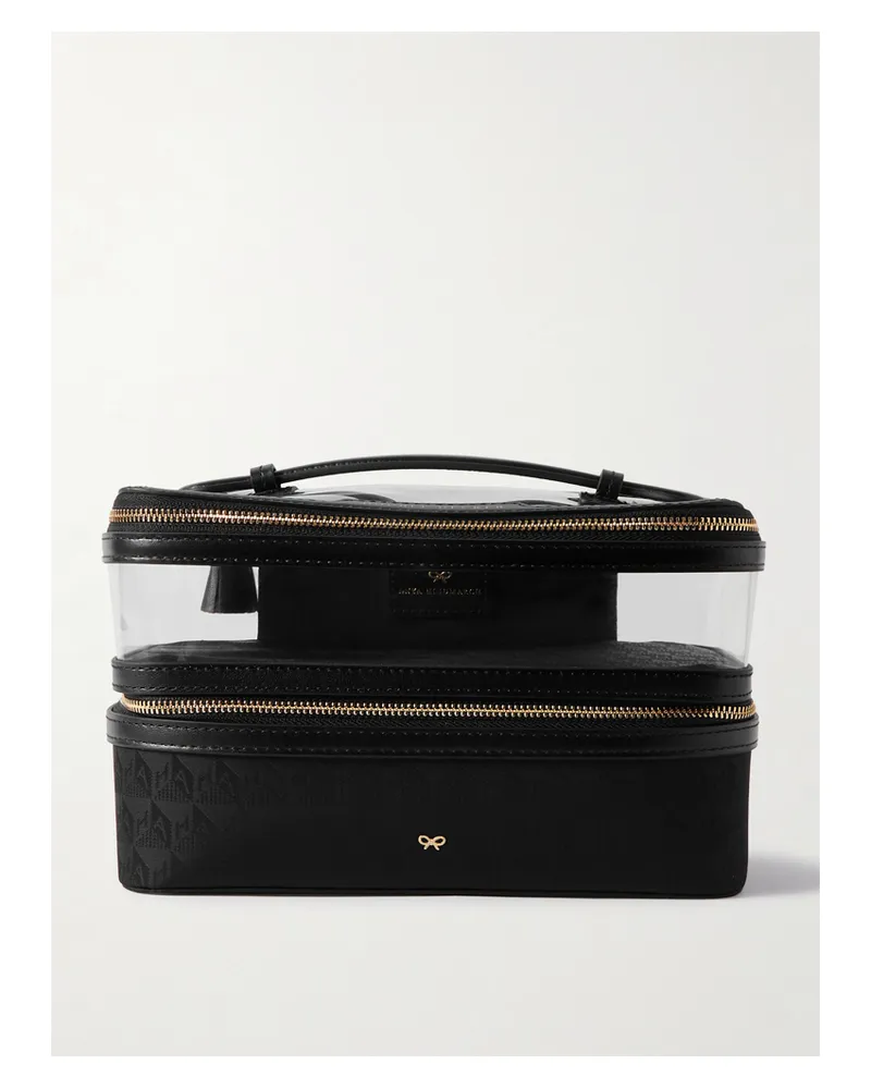 Anya Hindmarch Double Decker Kosmetiktasche Aus Nylon-jacquard Und Pvc Mit Lederbesätzen - Schwarz Schwarz