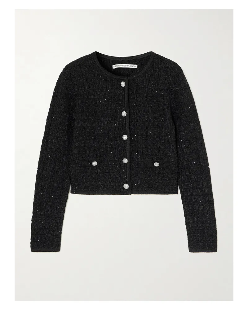 Alessandra Rich Cropped Embellished Knitted Cardigan - Black Black
