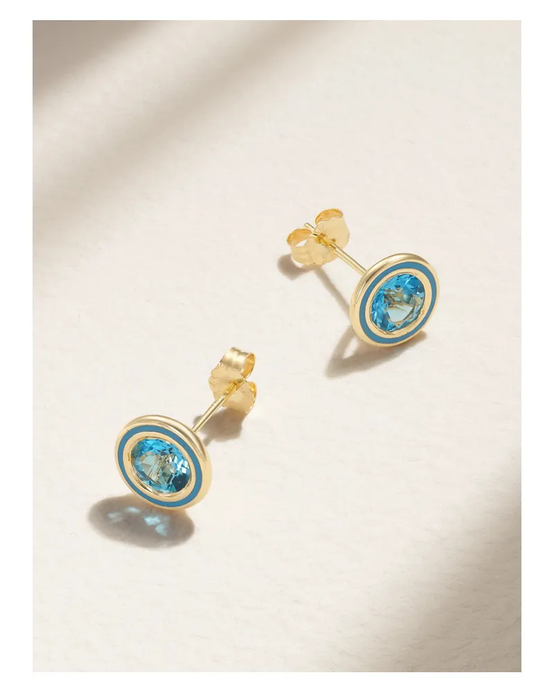 Alison Lou Madison 14-karat Gold, Laboratory-grown Topaz And Enamel Earrings - Blue Blue