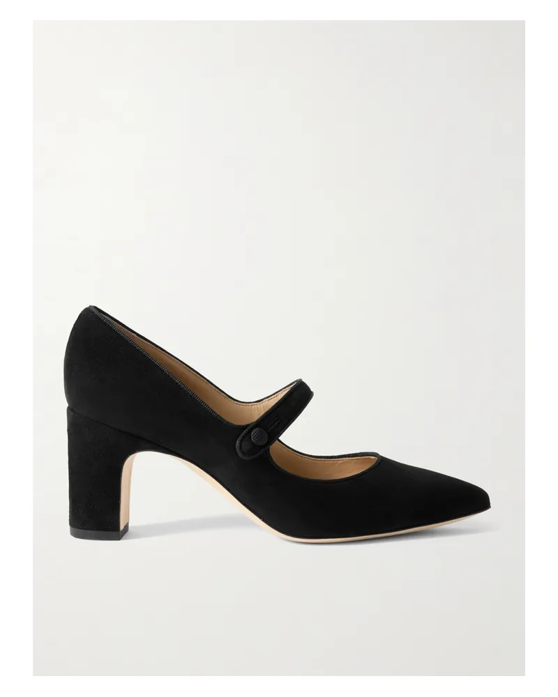 Manolo Blahnik Campariba 70 Mary-jane-pumps Aus Veloursleder Mit Ripsbandbesätzen - Schwarz Schwarz