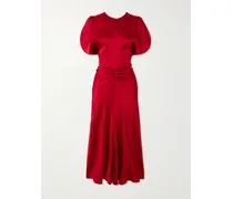 Midikleid Aus Satin Mit Raffungen - Rot