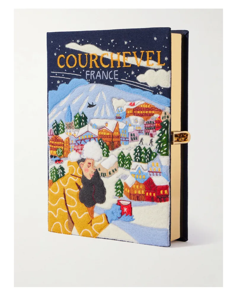 Olympia Le-Tan Courchevel Embroidered Appliquéd Canvas Clutch - Blue Blue
