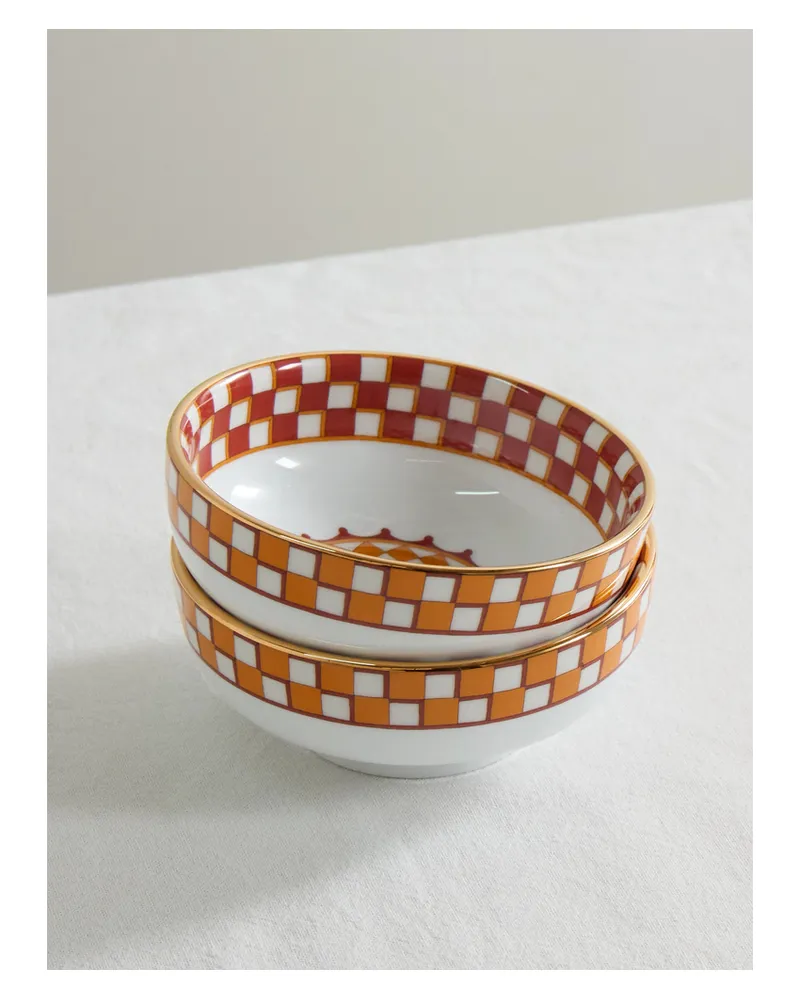 La DoubleJ Set Of Two Gold-plated Porcelain Snack Bowls - Orange Orange