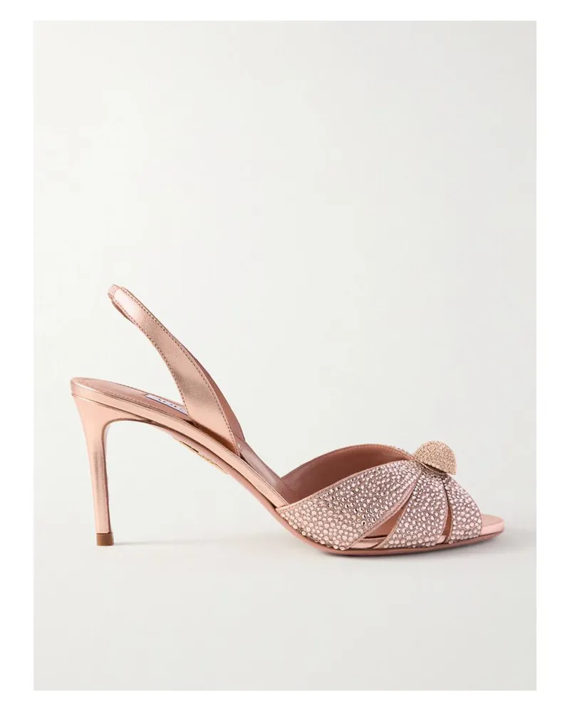 Aquazzura Italian Flirt 75 Slingback-sandalen Aus Metallic-leder Mit Kristallen - Pink Pink