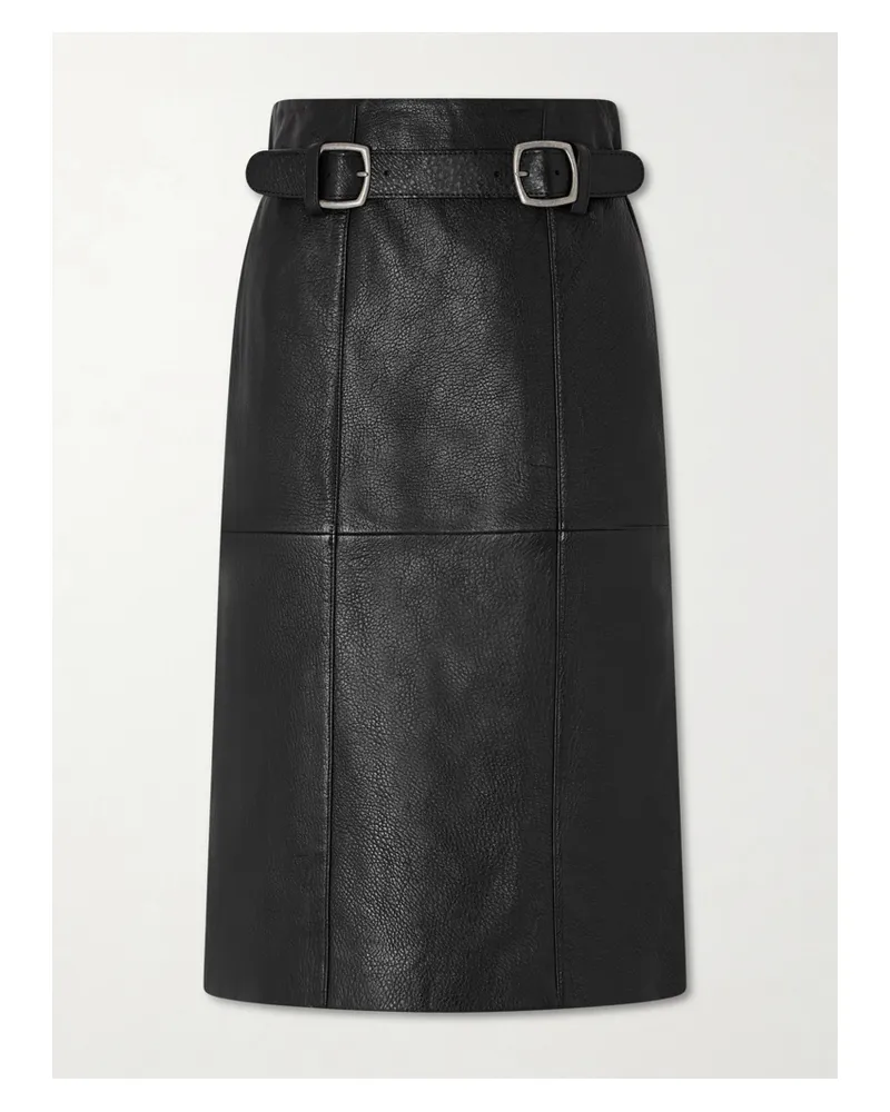 Sea Gwen Belted Paneled Textured-leather Midi Skirt - Black Black