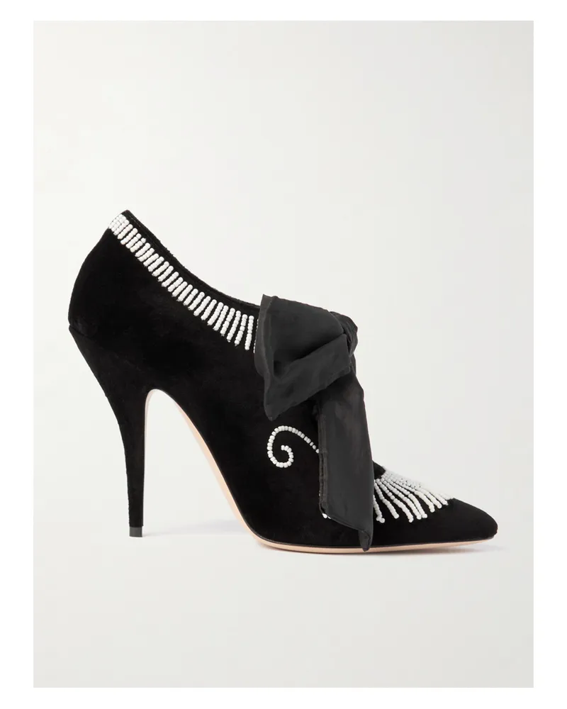 Valentino Garavani Rockoco Pumps Aus Veloursleder Mit Taftbesätzen, Verzierungen - Schwarz Schwarz